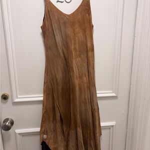 Flowing Brown Maxi Slip Dress with V-Neck